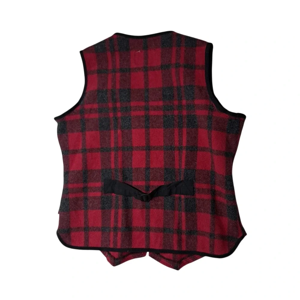 Vintage Woolrich Vest Women's Medium Red Black‎ Wool Buffalo Plaid Zip Up Cabin